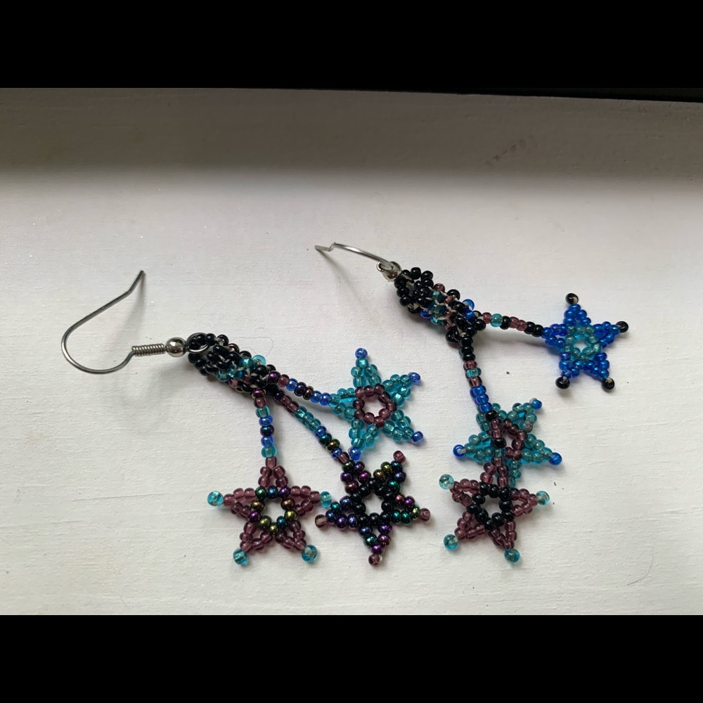 Handmade Beaded Purple Blue Star Earrings